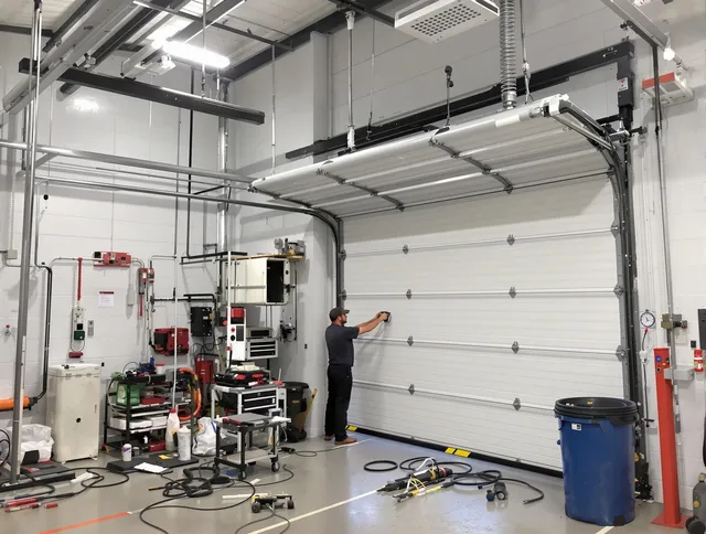 Newport Beach Garage Door Repair certified technician performing commercial door repair at a Newport Beach business facility
