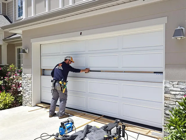 Newport Beach Garage Door Repair team performing complete garage door replacement at Newport Beach residence