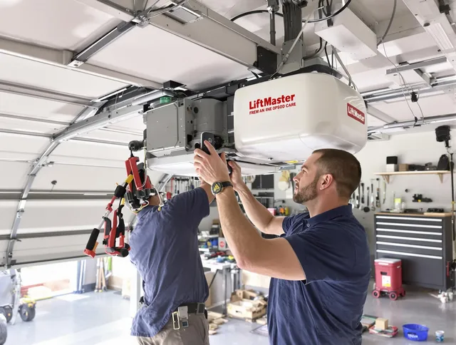 Newport Beach Garage Door Repair technician performing advanced diagnostics on garage opener in Newport Beach