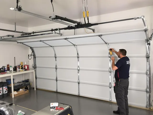 Newport Beach Garage Door Repair certified technician performing overhead door system repair in Newport Beach