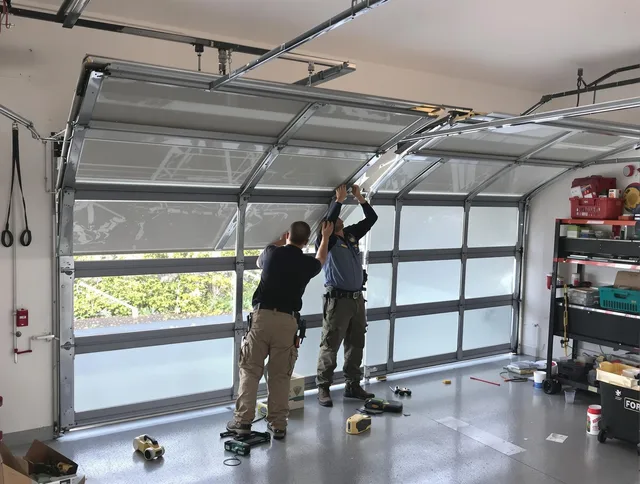 Newport Beach Garage Door Repair expert performing precise panel replacement on Newport Beach garage door